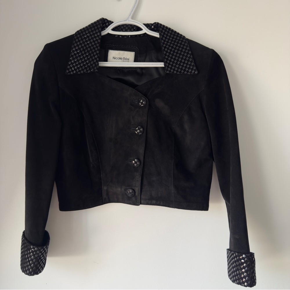 Black Suede vintage cropped blazer Jacket